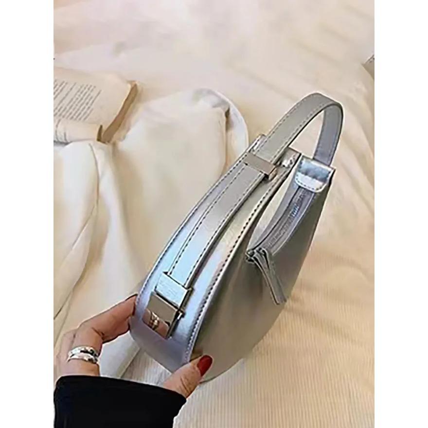 Genți de umăr la modă pentru femei Genți simple argintii Hobo Genți de mână ocazionale pentru femei Genți de subrat din piele PU pentru doamne noi