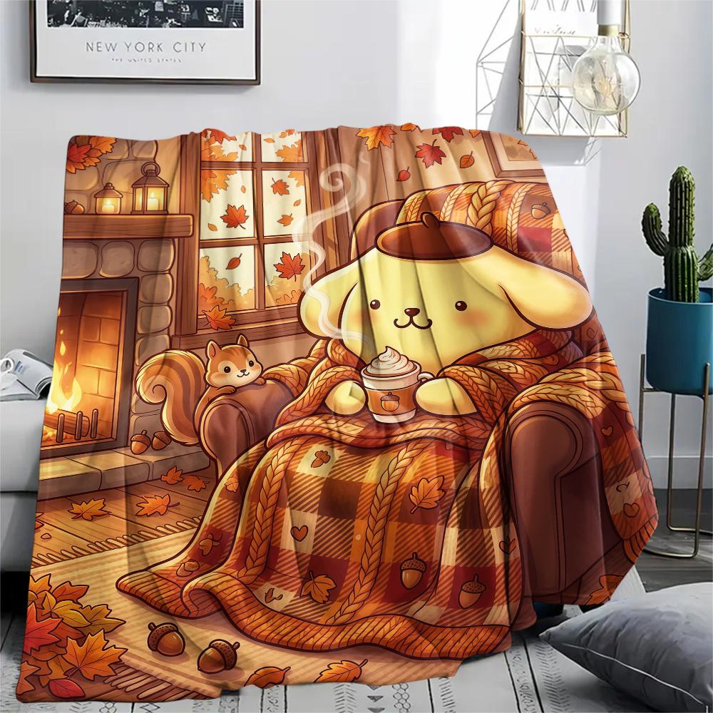 1PC Pompompurin Print Flannel Blanket, High quality All Seasons, Home Decor, Warmth and Comfort, Perfect for Christmas Gifts