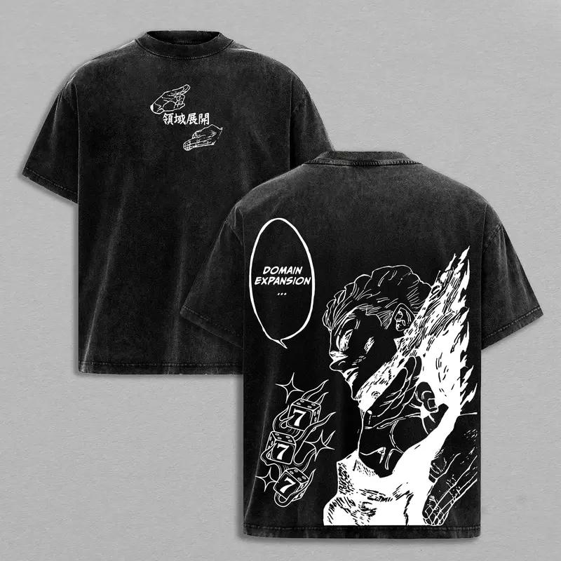 Anime Jujutsu Kaisen Hakari Kinji Printed Tee Men Short Sleeve Cotton Tshirts Vintage Washed T-shirt Harajuku Oversized T Shirt