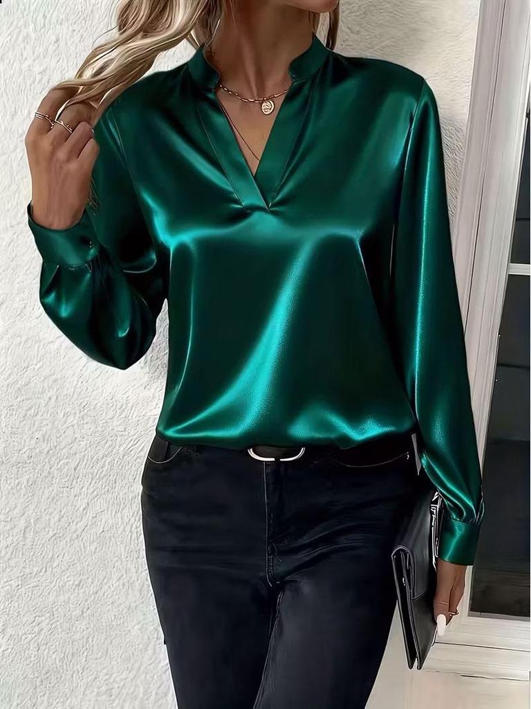 2025 Spring/Autumn Loose V-neck Shirt - Versatile, Simple, Elegant Women's Top