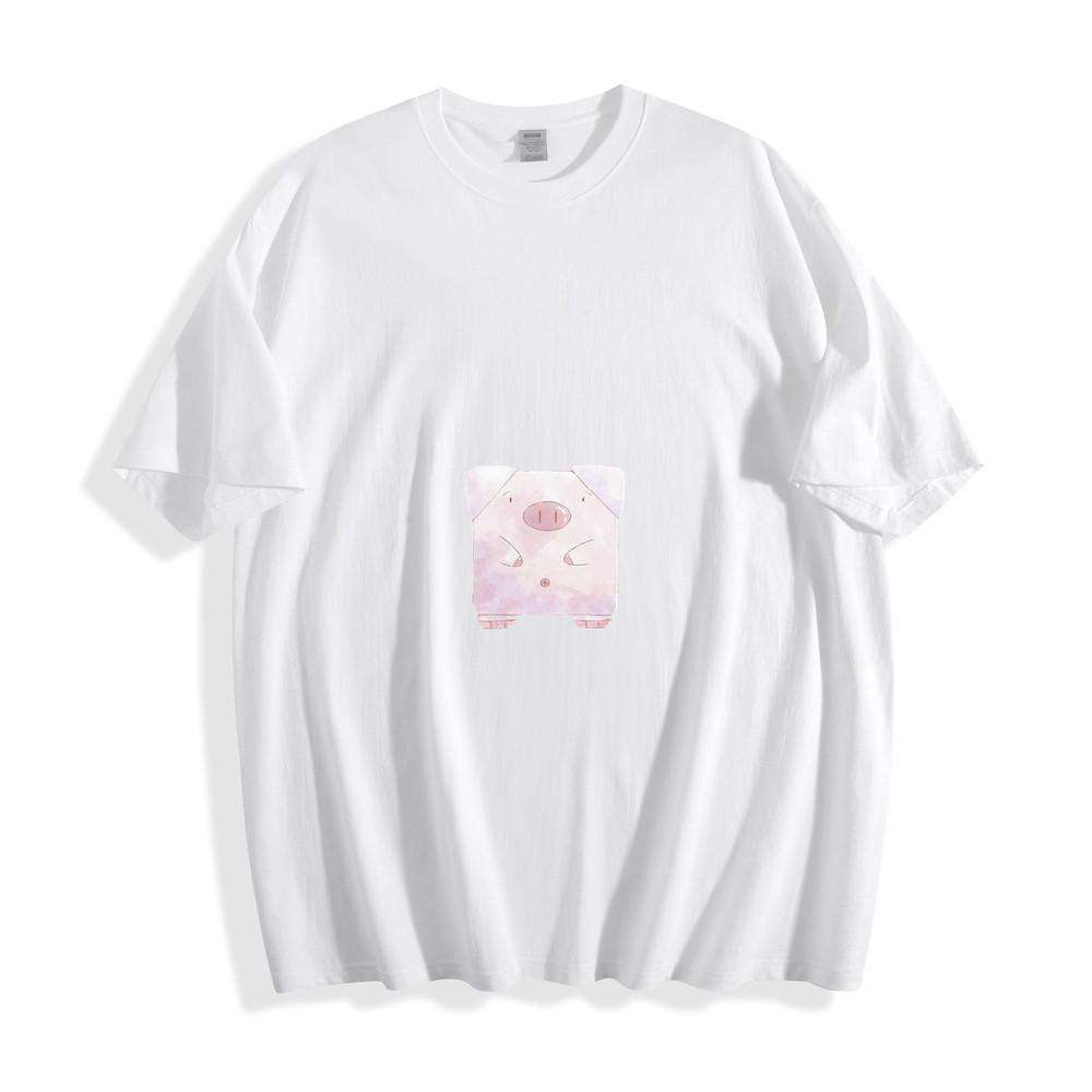 Cute Cartoon Square Pig Graphic T-Shirt