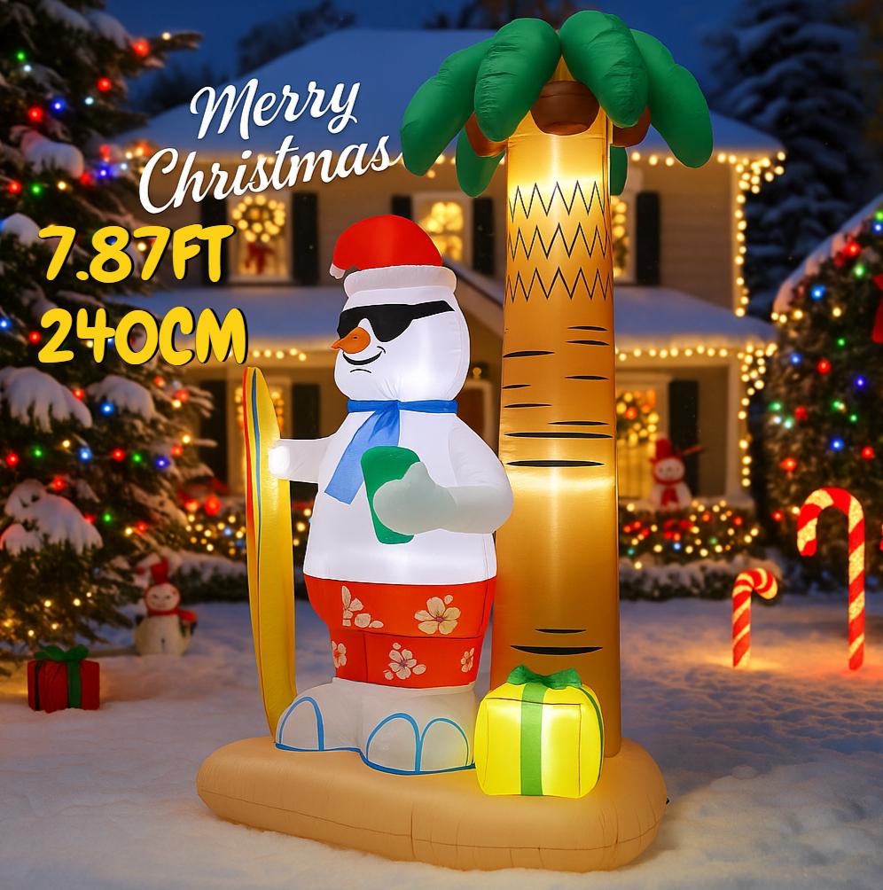 7.87FT Inflatable Toy Surfing Sunglass Snowman Palm Tree Xmas Decoration for Yard LED Light Supplie Home Ornaments Holiday Gift