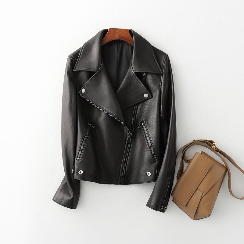 

Весна и осень, новый стиль, куртка из овчины для женщин, универсальная короткая мотоциклетная куртка из кожи растительного дубления в корейском стиле 3XL