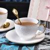 Elegant European Bone China Coffee Cup & Saucer Set with Gold Inlay, Floral Design, and Spoon