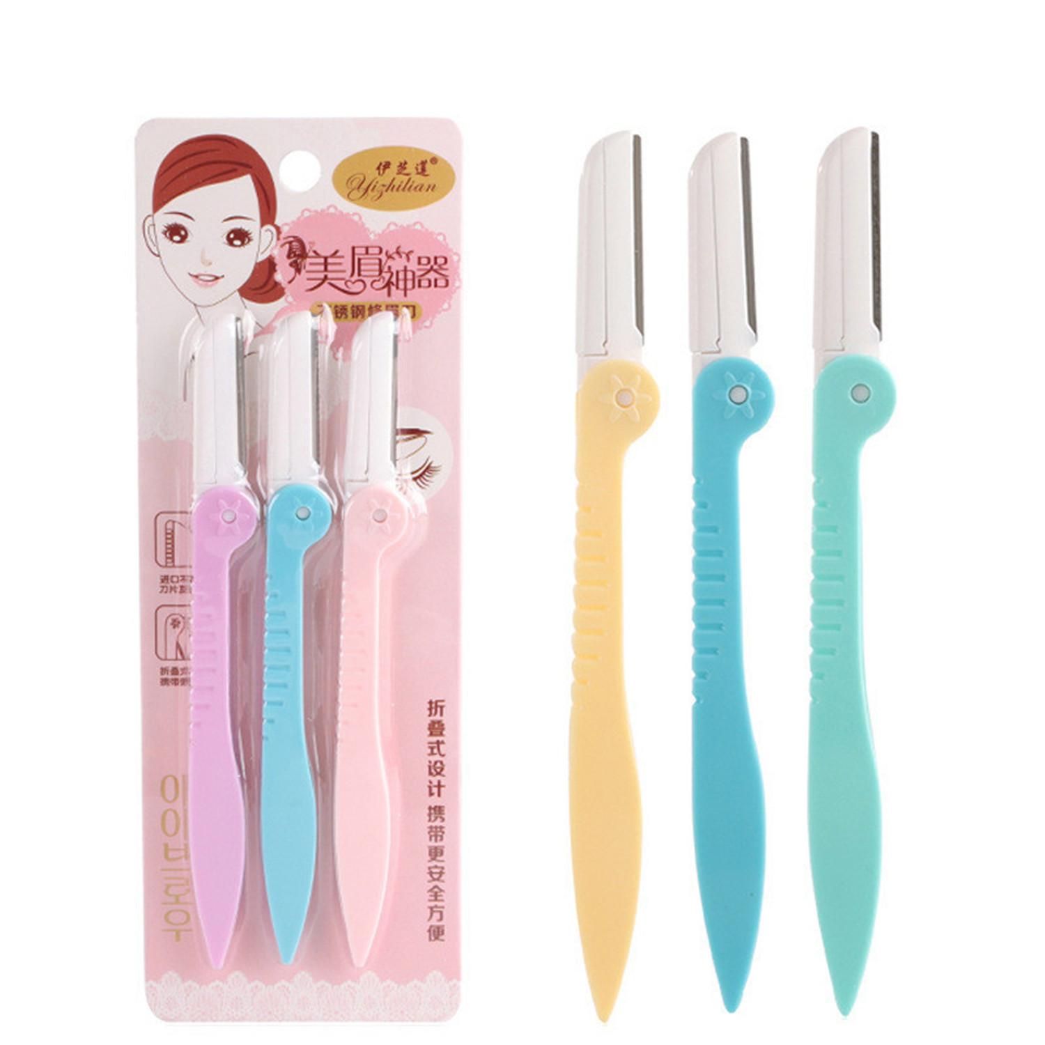 

3 шт. новый косметический триммер для удаления волос на лице бритва для бровей складная бритва