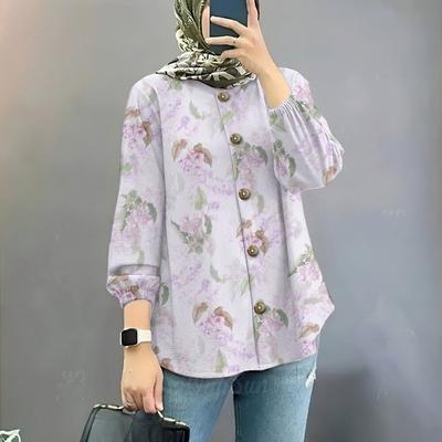 Women's Loose Fashion Printed Shirt Tops Muslim Women's Long-sleeved Shirts