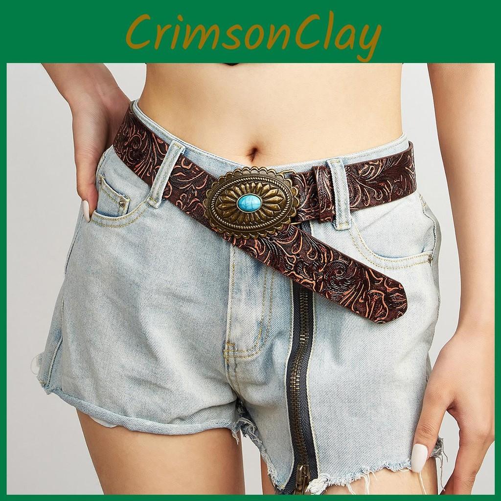 Simulation Fashion Gemstone And Metal Buckle Decor Flower Pattern Belt Women