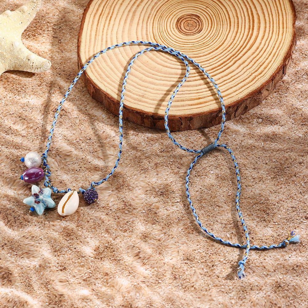 Ornaments Shell Starfish Necklace Adjustable Shell Starfish Beach Chain  Women