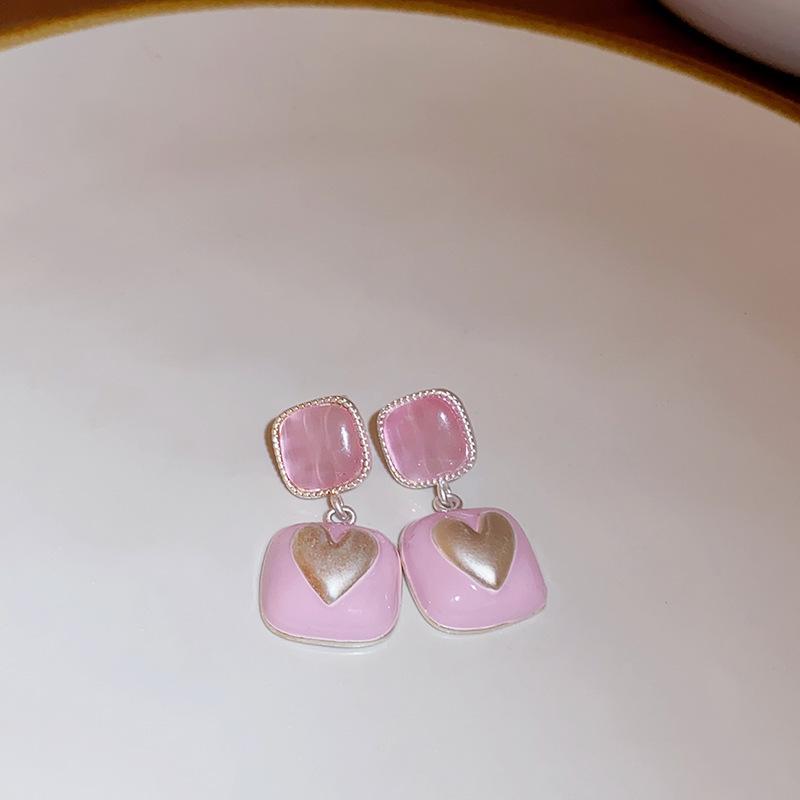 

Срібні сережки з діамантами та рожевими квітами - Ніжний солодкий дизайн у стилі Морі для жінок