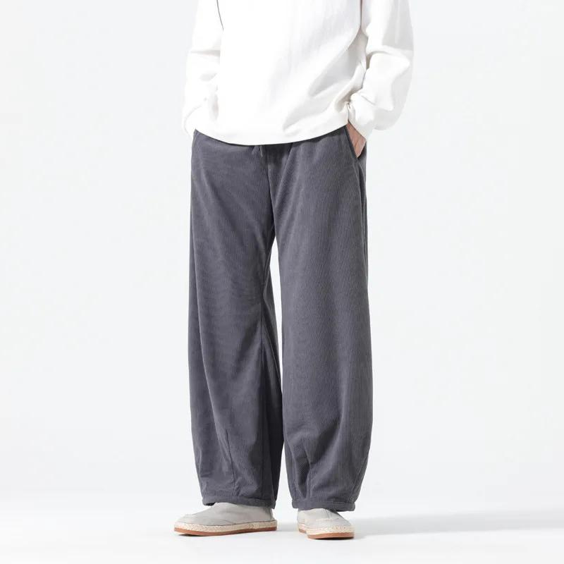 

Trousers for Men Retro Trendy Corduroy Casual Large Size Banana Pants Autumn and Winter New Chinese Style Harem Scimitar L сірий колір