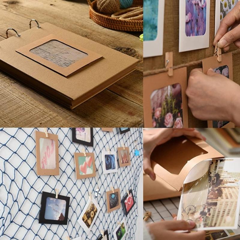 10 Piece Wall Hanging Paper Photo Frame 3 Color Designs Includes Rope and Wood Clips For Home Art Display Picture Frame