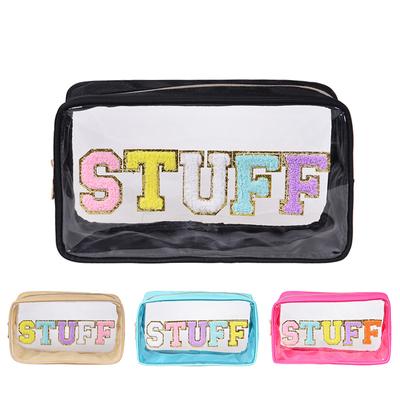 Vodotěsný PVC vyšívaný dopis Love Makeup Bag Velkokapacitní cestovní toaletní potřeby Úložná taška Makeup Pouch Case Kosmetická taška