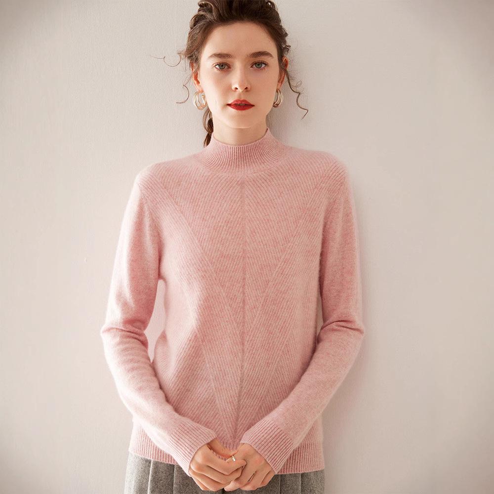 Women's Cashmere Half-High Neck Thick Knit Sweater for Autumn/Winter Warmth.