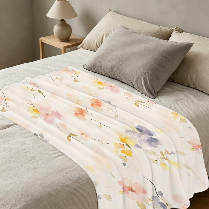 Plush Floral Flannel Blanket: Soft Warm Short Fleece Throw, Cozy for Home, Couch, Bedroom Single Use, Christmas & Halloween Themed