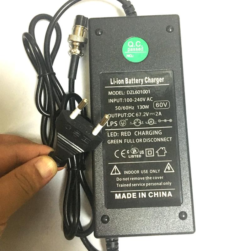 DC67.2V 2A Smart Lithium Battery Charger GX12 Aviation Connector For Self Balancing Skateboard Unicycle 16S 60V 10AH 12AH 20AH
