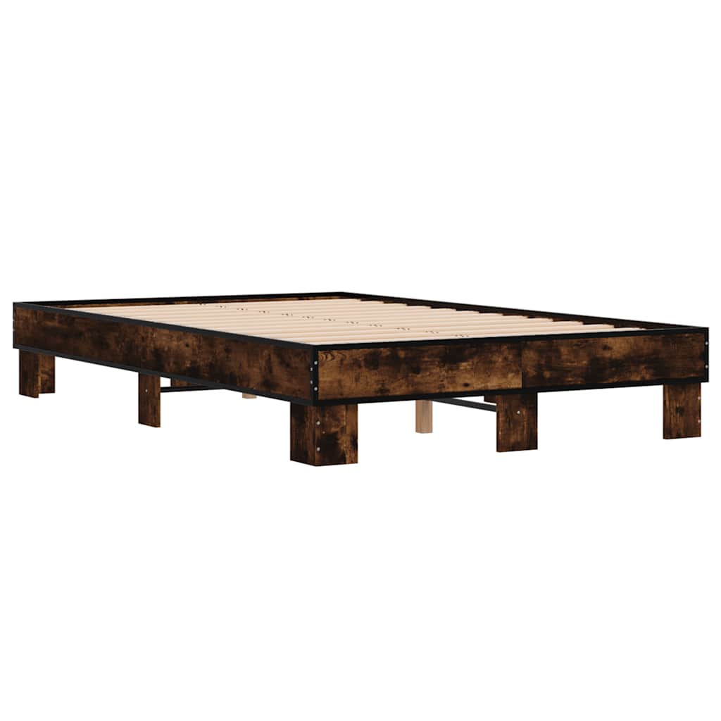 Bed Frame Smoked Oak 140 X 190 Cm Wood Based Material and Metal