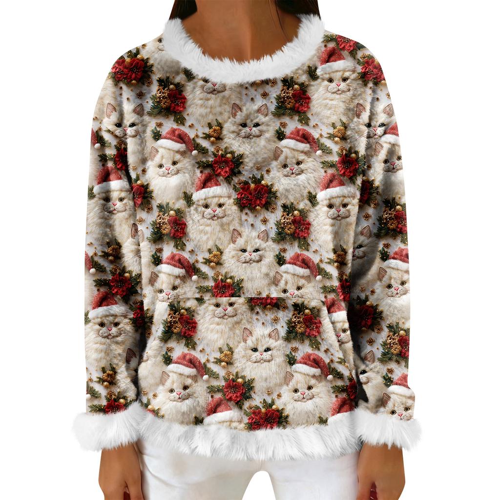 Dámská ležérní fleecová mikina s dlouhým rukávem a kulatým výstřihem, ležérní, pohodlná, volného střihu, lehká dámská flanelová mikina