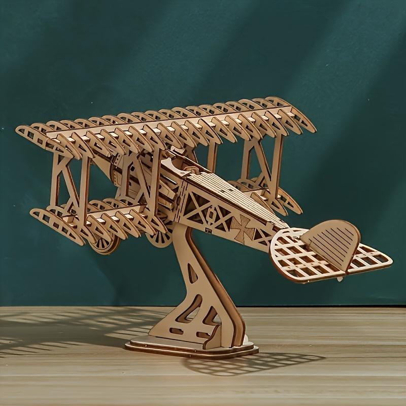 3D Wooden Puzzle Wings Airplane Wooden DIY Craft Airplane Model Kit Handmade 3D Three-dimensional Puzzle Retro Airplane Model Home Decoration Toy