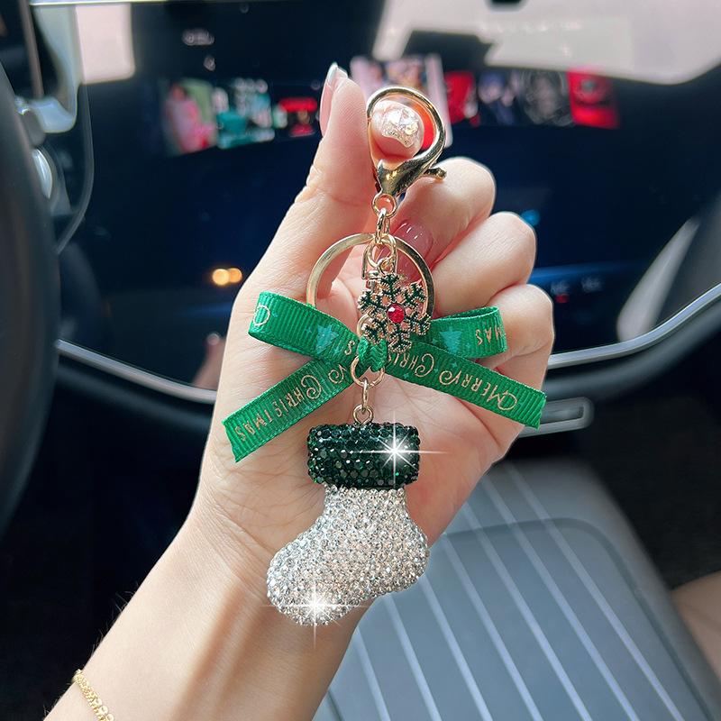 Christmas Decorations With Diamonds Santa Claus Stockings Car Keys Cute Bags Hanging Gifts
