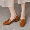 Inside and Outside Soft Leather Retro Shallow Mouth Single Shoes Small Square Head Middle Heel Shoes Thick Heel Autumn New Women's Soft Leather Women