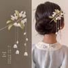 Children's White Magnolia Hanfu Hairpin with Tassel - Traditional Style Accessory for Girls
