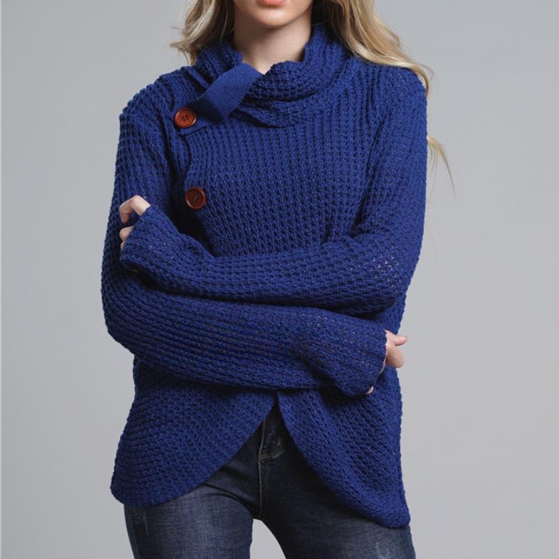 IHUASU Women's Autumn and Winter Fashion Knit Sweater Commuter High Neck Long Sleeve Large Size Loose Cardigan Sweater