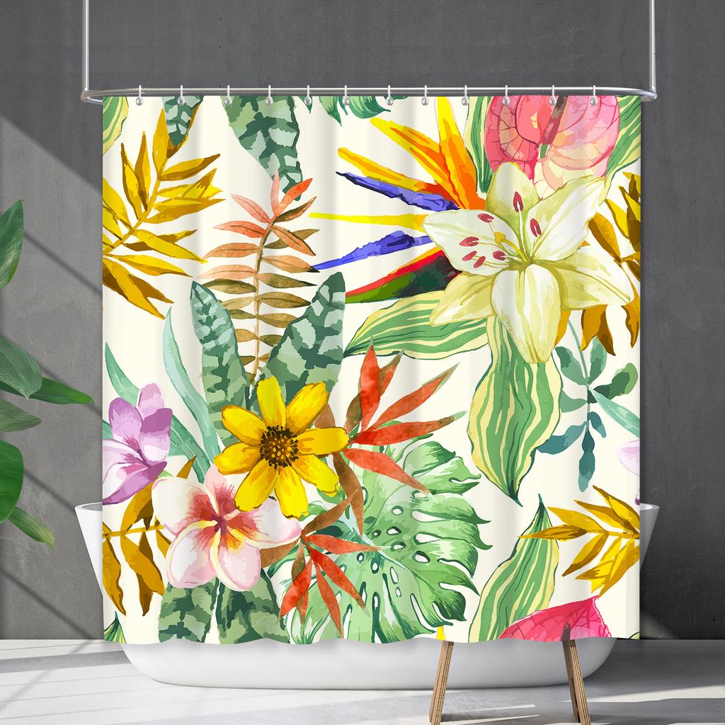 Shower Curtain Waterproof And Mildew-Proof 3D Digital Printing Plant Flower Plant Shower Curtain Bathroom Partition