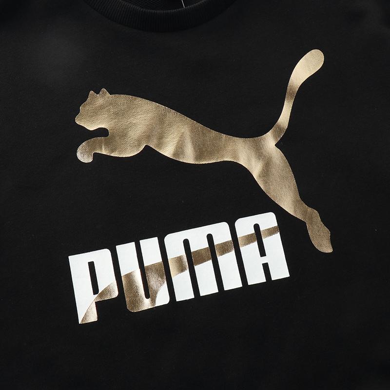 Puma Contrast Color Logo Crew Neck Sweatshirt Women Tops Black 531382-51