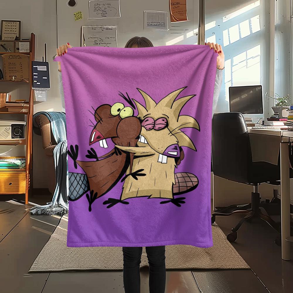1PC The Angry Beavers Print Flannel Blanket, High quality Comfortable for All Seasons, Home Decor, Warmth and Comfort, Perfect for Christmas Gifts205