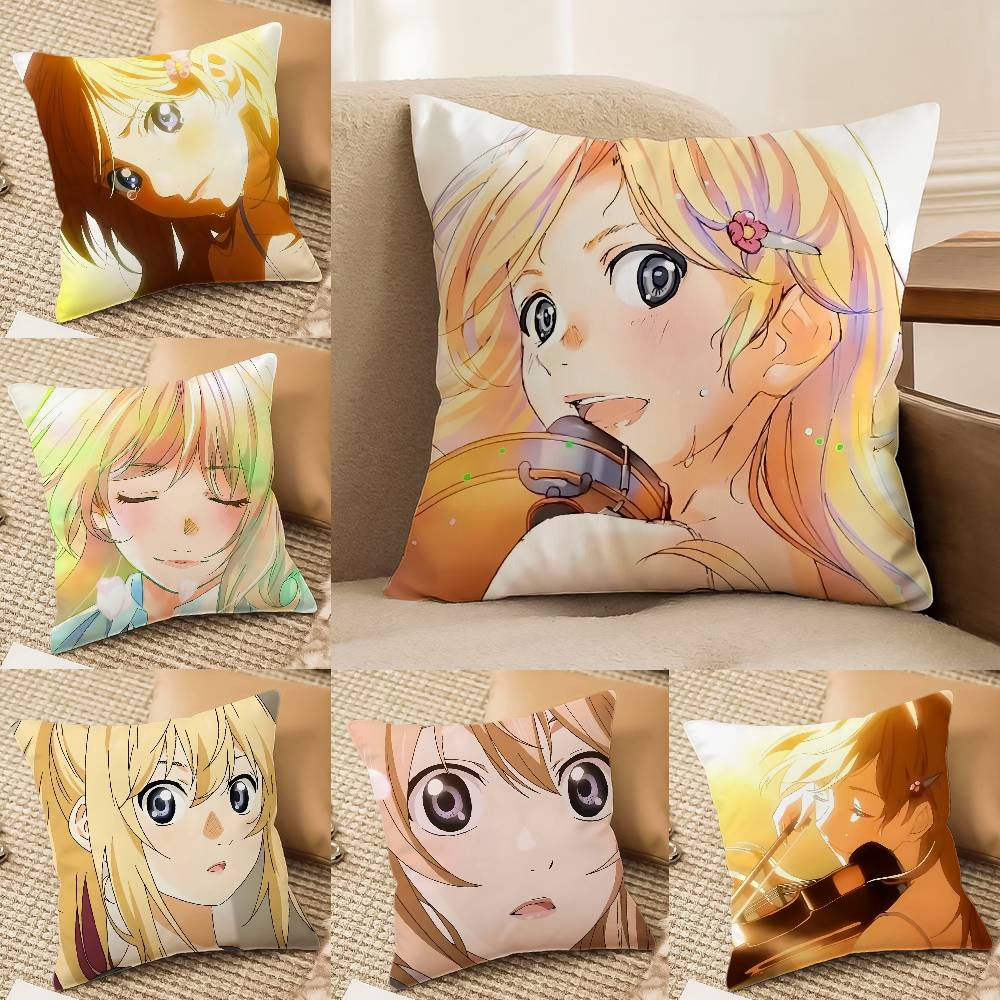 Y-Your Lie in April Kaori Miyazono Kissenbezug Milbendicht Kissenbezug Verdeckter Reißverschluss Seidig Sofakissenbezug
