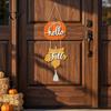 Wooden Pumpkin Decor Hello Fall Door Hanger, Maple Leaf Hanging Sign, Autumn Entryway Wall Accent Harvest Front for Thanksgiving Farmhouse Home