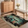 Teal Vintage Hot Rod Route 66 Area Rug for Living Room Bedroom Retro Garage Inspired Home Decor Soft Non Slip Washable Floor Ma