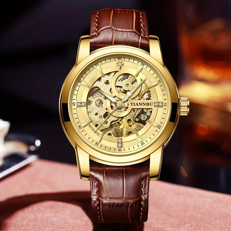 Męski Luksusowy Zegarek Mechaniczny Automatyczny Wodoodporny Sportowy Pasek ze Skóry PU Wodoodporny Zegarek Męski Zegarek Biznesowy Zegarek Męski Casual dla Mężczyzn prezenty