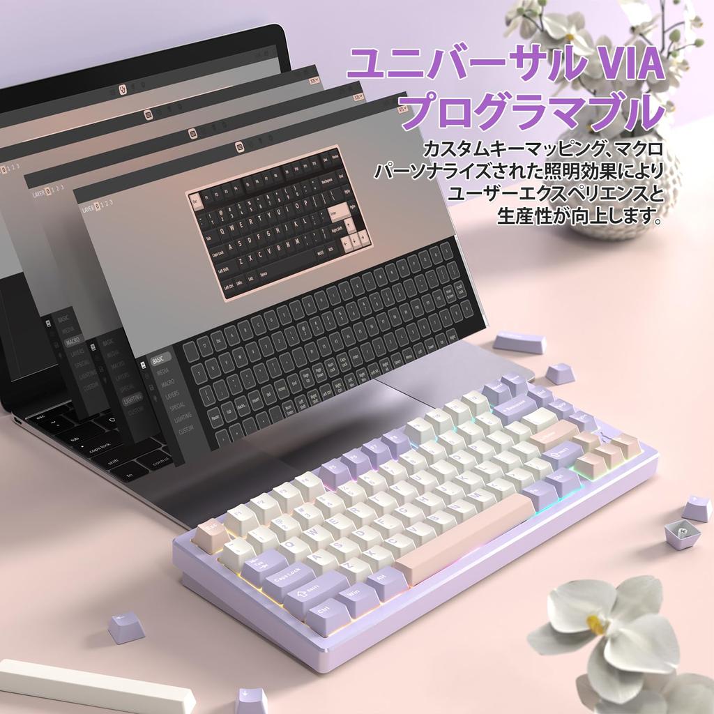ATTACK SHARK X75 Gaming Mechanical Gasketed Electrophoretic MX Custom Lubricated Crystalline PBT 5000mAh Windows Compatibility Twilight Purple