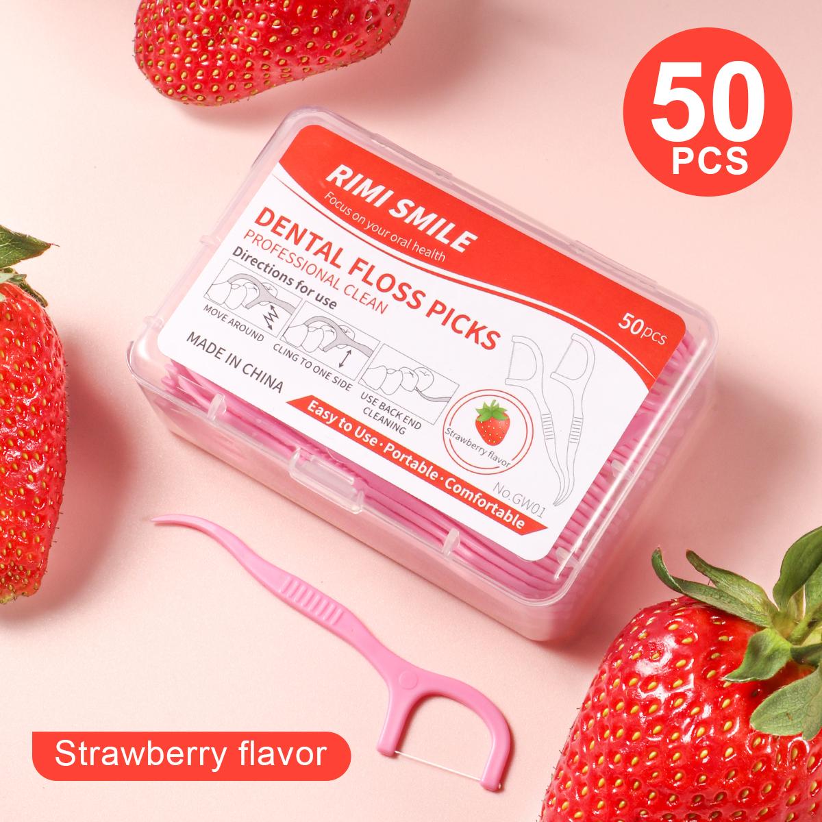 

50/150/300/600/1000PCS - Dental floss stick, strawberry flavor, convenient to pack, available in measured sizes, suitable for cl