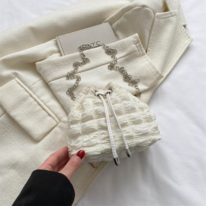 Chic Canvas Bucket Bag For Women Trendy Summer Shoulder Bag With Chain Strap