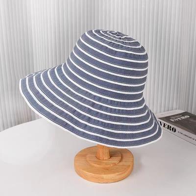 Summer Hats For Women Bucket Hat Striped Foldable Fisherman Cap Outdoor Casual Sun Protection Wide Brim Sun Hat Female New Korea