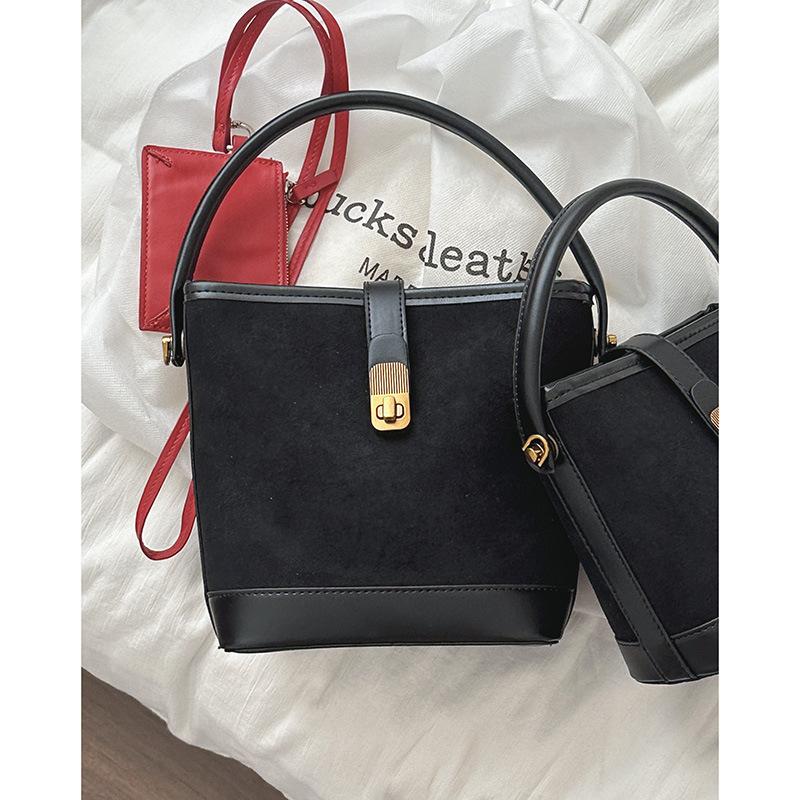 Tooxika Women's New Fashion Suede Handbag Retro Bucket Bag Simple Versatile Shoulder Bag Messenger Bag