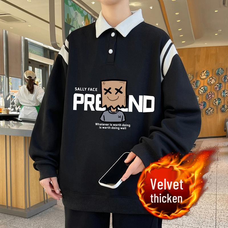 Plus Size Men s Fleece-Lined Lapel Hoodie for Youth 2XL