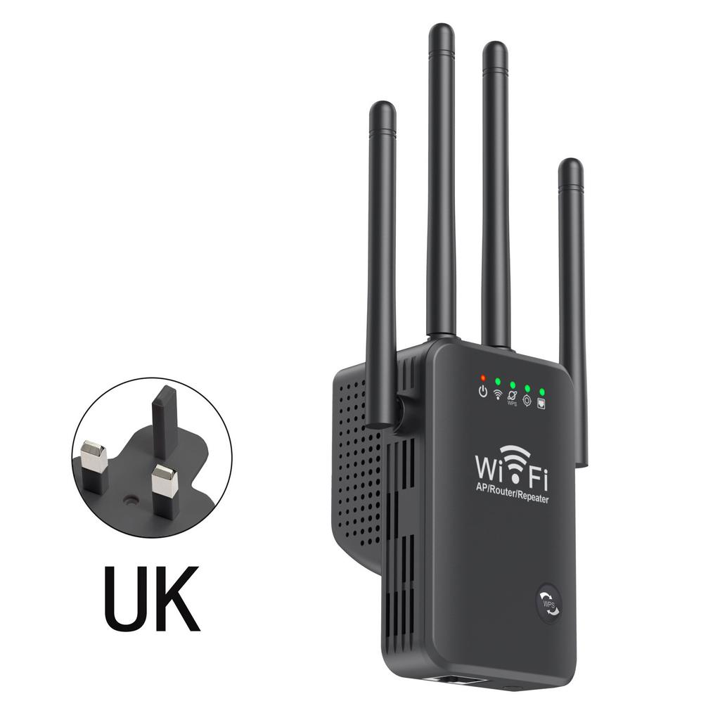4 Antenna 300M WiFi Extender, Wireless Signal Booster Repeater for Home Router, US/EU/UK Plug