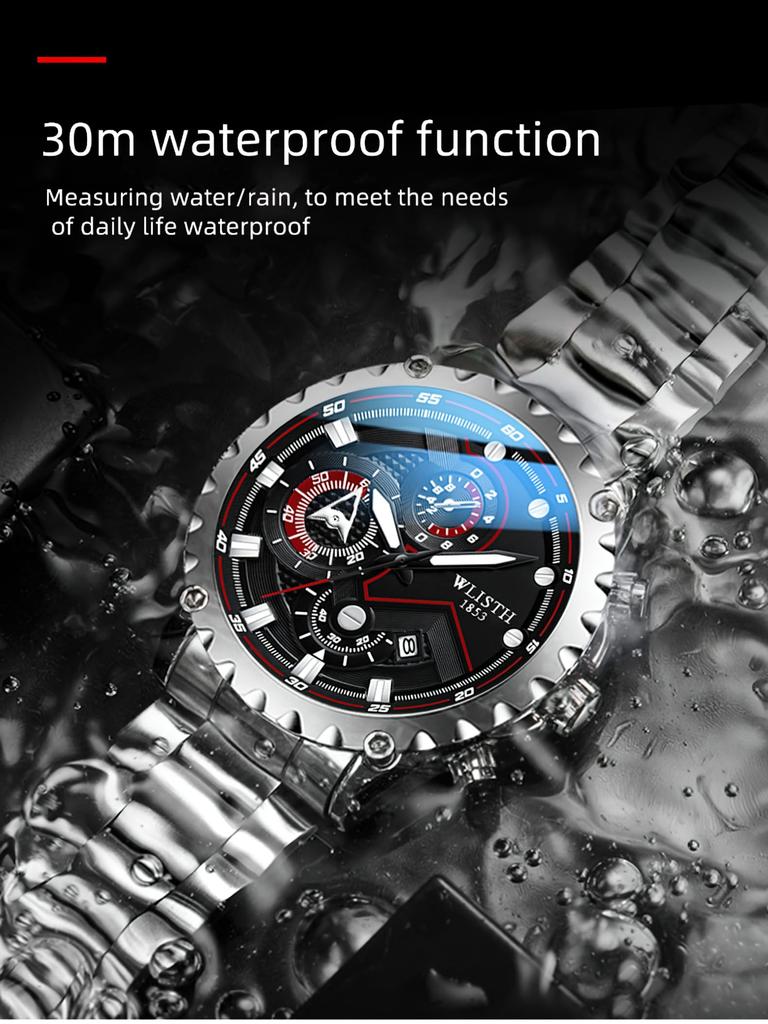 Stylish Analog Watch with Waterproof Calendar and Stainless Steel Black Band and Black Dial Men's Strap,