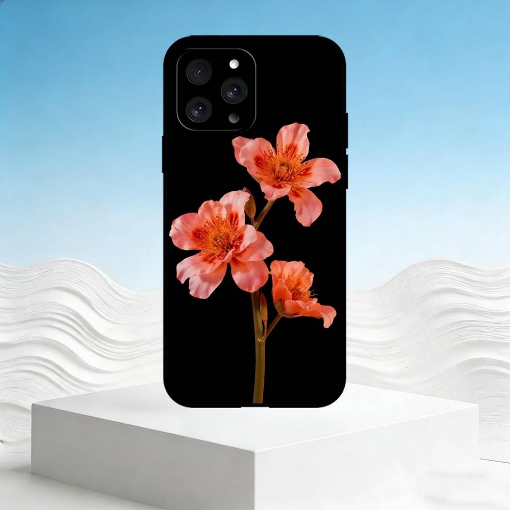 

R-Реалистичные цветы Чехол для телефона Для iPhone 17,16,15,14,13,12,11 Plus,Pro Max,SE4Мягкий силикон Черный чехол iPhone14