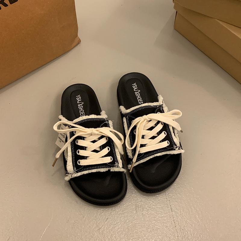 

2025 Women s Summer Fashionable Slip-On Sandals Soft Bottom Anti-Slip Cross Strap Open-Toe Half Slippers Korean Style Flat Heels 39 слонова кістка