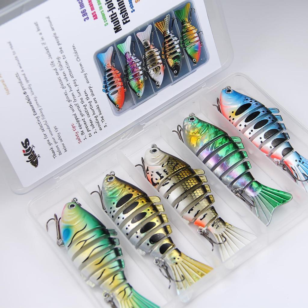 5 PCS Multi Jointed Swimbaits Fishing Lures for Bass Trout Perch Slow Sinking Lifelike Fishing Lure Kit Swimming Lures Freshwater Saltwater