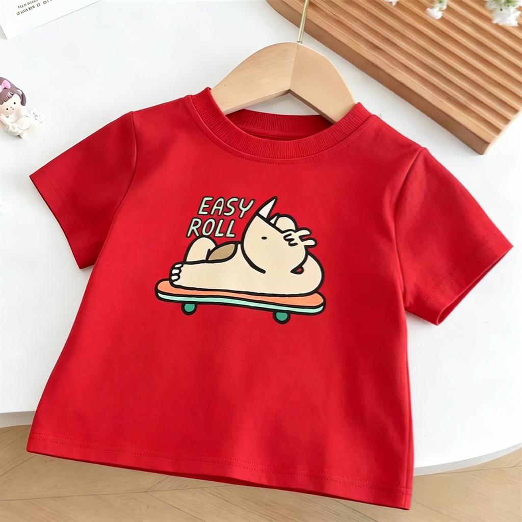 Loose Casual Summr Clothes Short-sleeved Tops Boys And Girls Lovely Printed TShirt Pure Cotton Clothes Round Neck Base Shirt