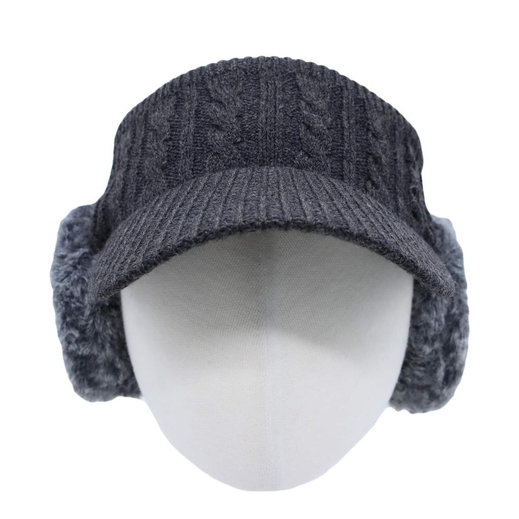 Winter Knitted Sun Visor with Fluffy Ear Cold Protection JDV1300 [With Moons] Hat, Flaps, Women's (Charcoal)