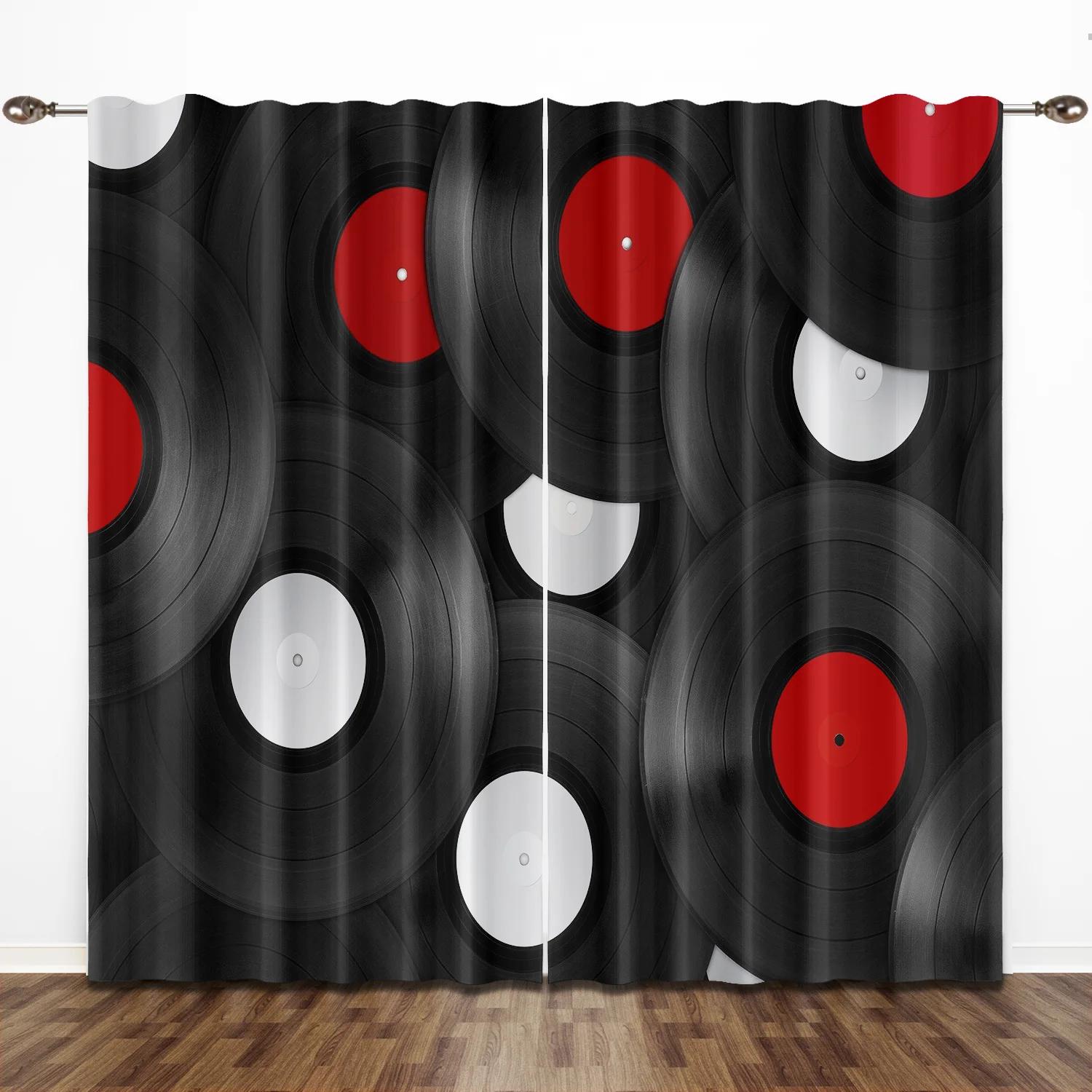 

Красочные классические музыкальные винтажные виниловые пластинки CD светофильтрующие шторы оконные занавески для гостиной спальни 2 шт декор 100W160H(CM)40x63in&Grommet Top
