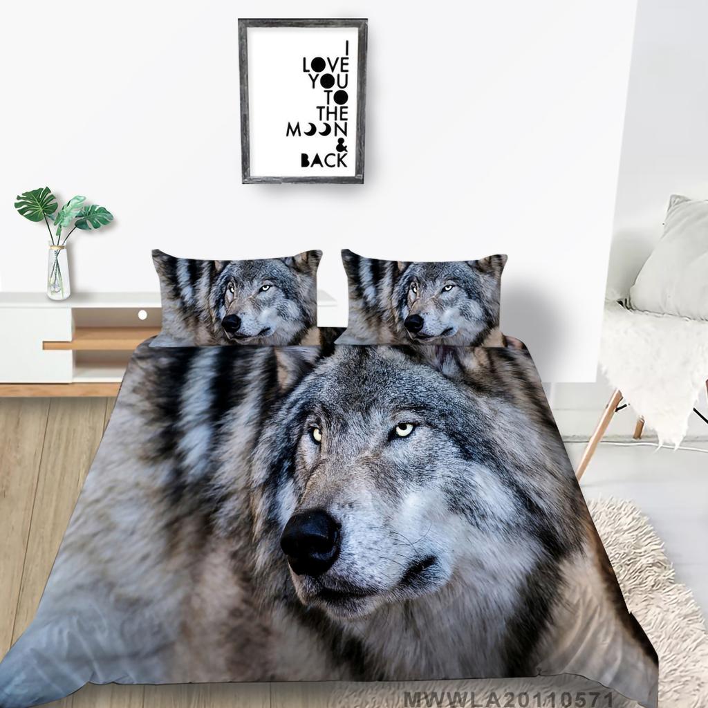 3D Wolf Theme Bedding Set with Wolf Print Quilt Cover Pillow Case 2 or 3 Pieces AU240 * 270 Extra Large Home Decoration