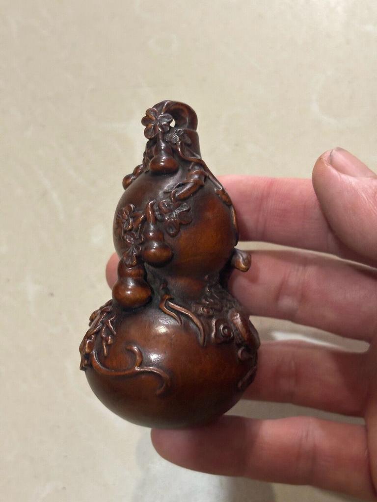 Chinese Boxwood Hand Carved Viper Small Dragon Statue Gourd Figurines Home Decor