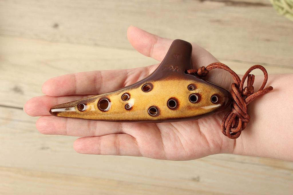 TNG Ocarina Instrument [12 Holes  Soprano C Key  6 Colors Available] Single SC (with Strap) High-Quality Wind Instrument, Glazed Color (Yellow)